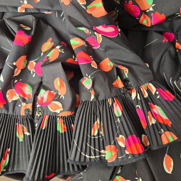 Vintage 70s Whimsigoth Dress Victor Costa Black Victorian Ruffle Women Medium - Picture 10 of 14